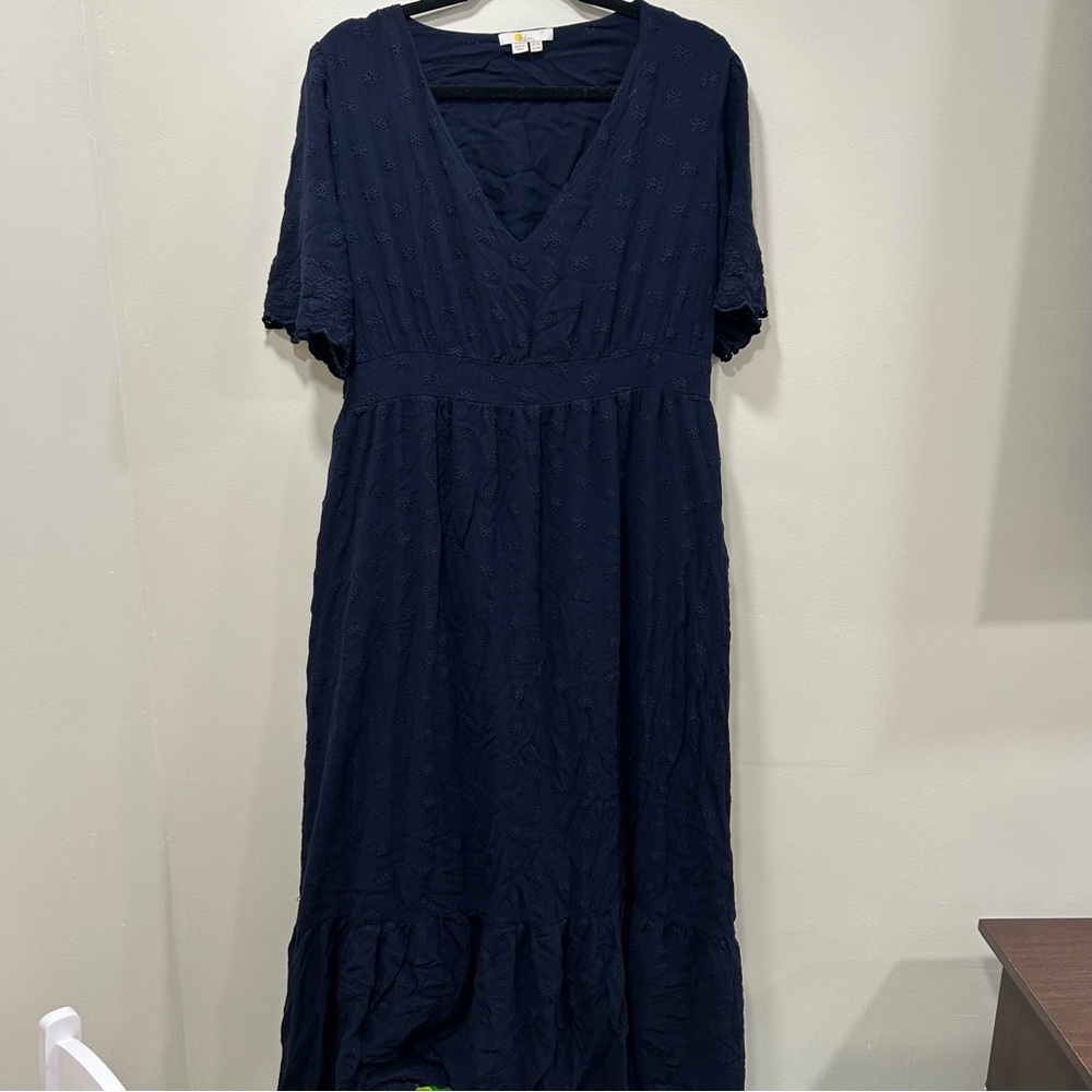 Boden Navy Eyelet Tiered Maxi Dress